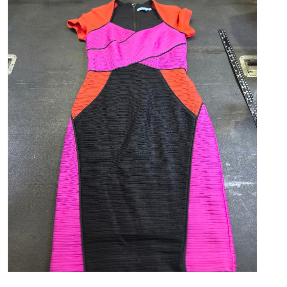 Antonio Melani Colorblock Ribbed Sheath Dress Old Money Pink Orange Black Size 4